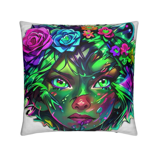 Floral Forest Spirit – Designer Cushion Cover | Vibrant Fantasy Art