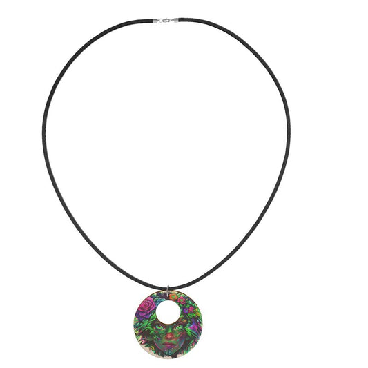 “Mystic Bloom Wooden Pendant Necklace”