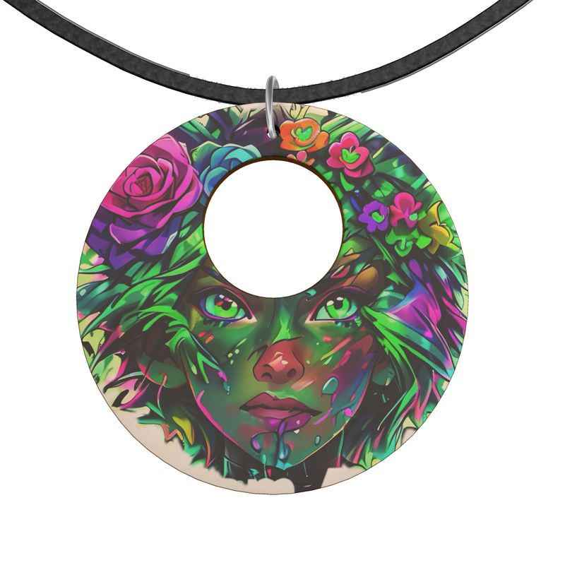 “Mystic Bloom Wooden Pendant Necklace”