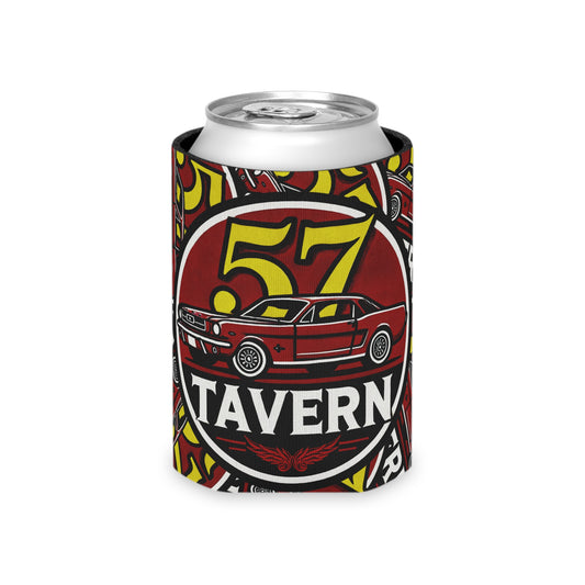 Can cooler with '57 Tavern' design featuring a car illustration on a white background
