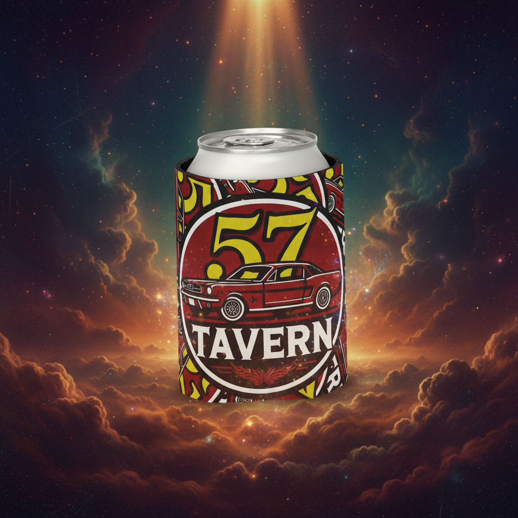 Can with '57 Tavern' label in a dramatic sky setting