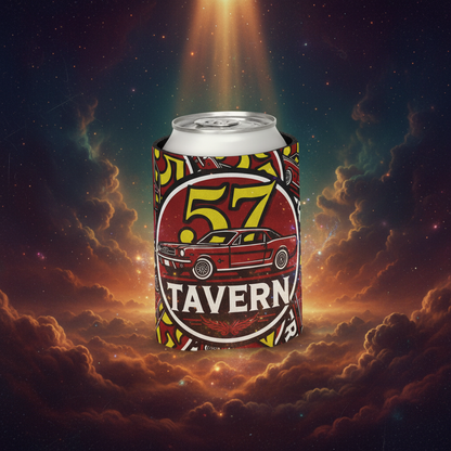 Can with '57 Tavern' label in a dramatic sky setting