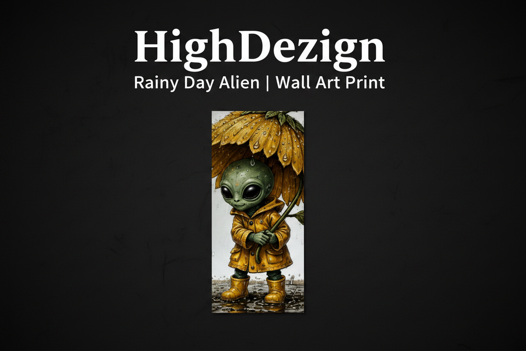 Little Rainkeeper – Whimsical Alien Vertical Canvas Wall Art
