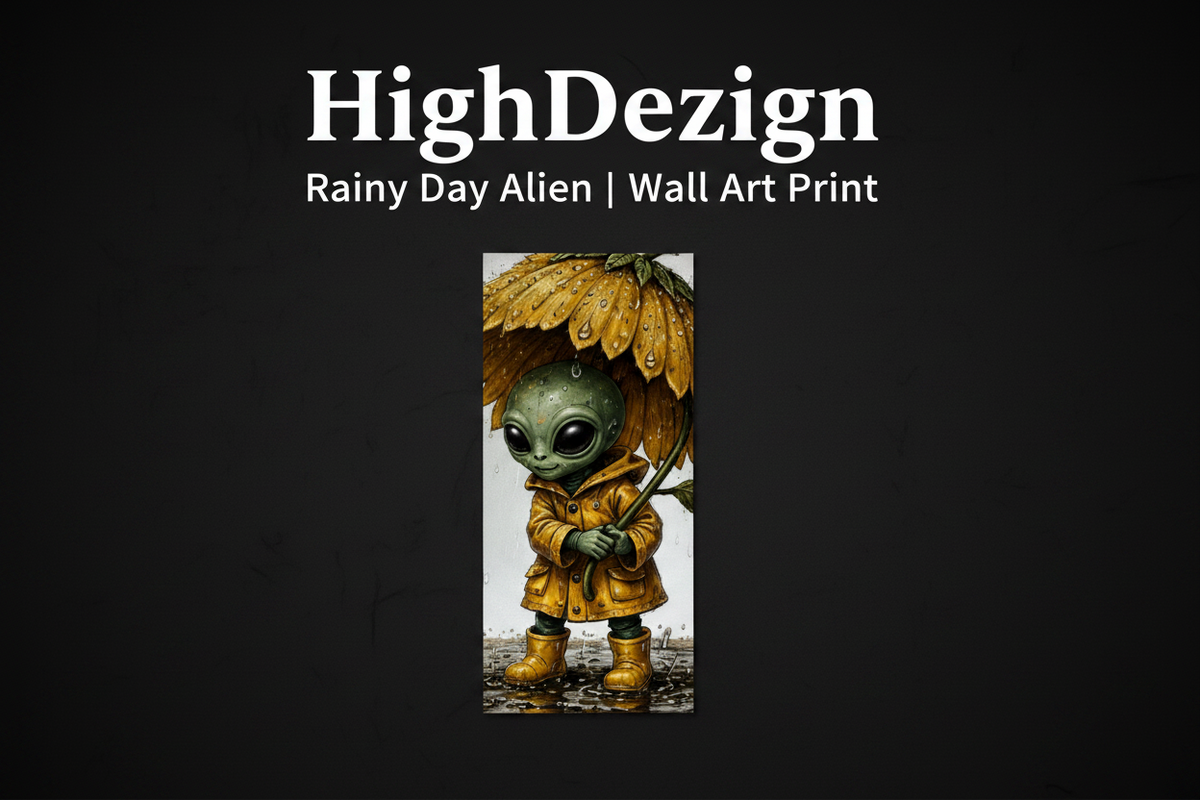 Little Rainkeeper – Whimsical Alien Vertical Canvas Wall Art