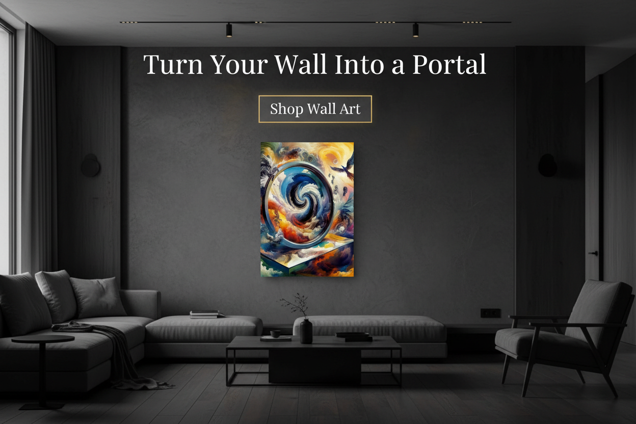 Living room with a large abstract painting on the wall, promoting wall art.
