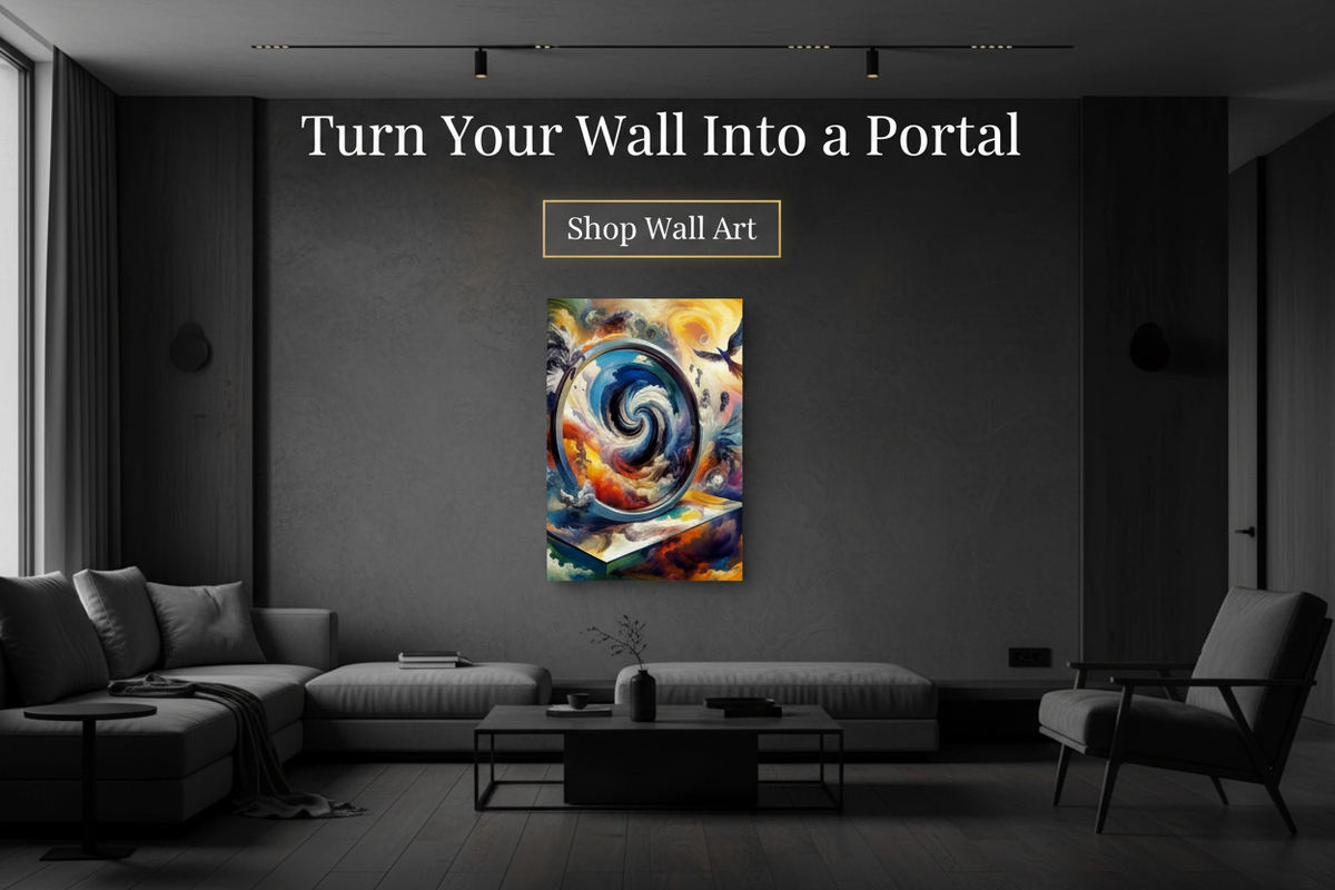 Living room with a large abstract painting on the wall, promoting wall art.