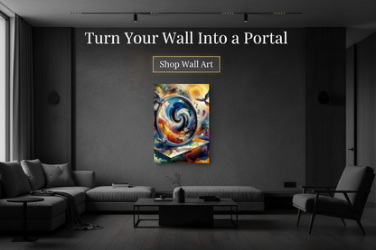 Living room with a large abstract painting on the wall, promoting wall art.
