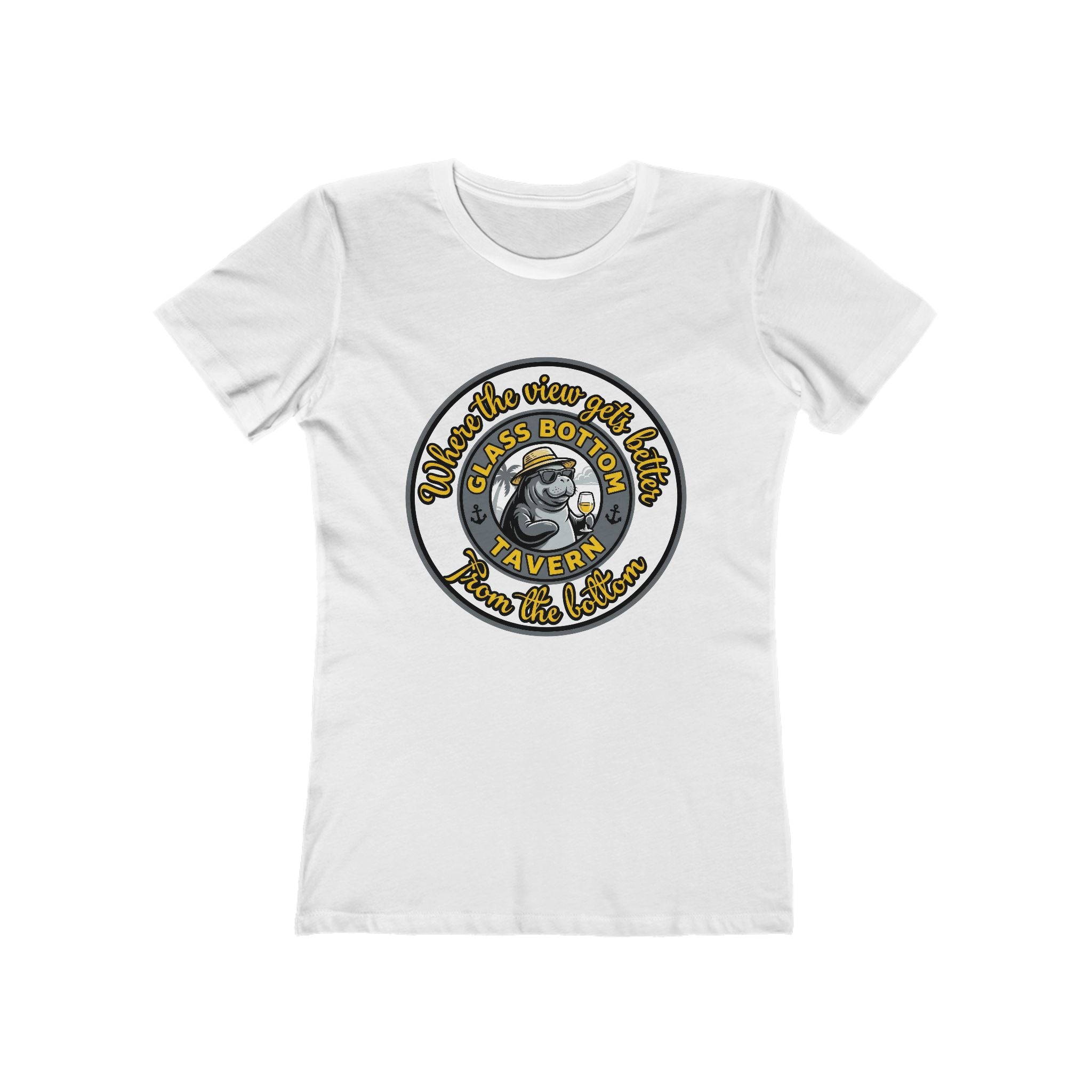 Boyfriend Tee — Vintage Glass Bottom Tavern Bar Logo T‑Shirt for Women