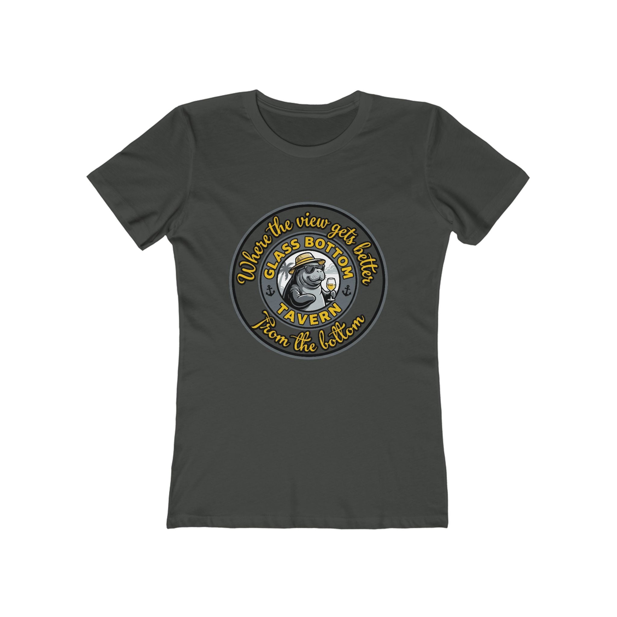 Boyfriend Tee — Vintage Glass Bottom Tavern Bar Logo T‑Shirt for Women