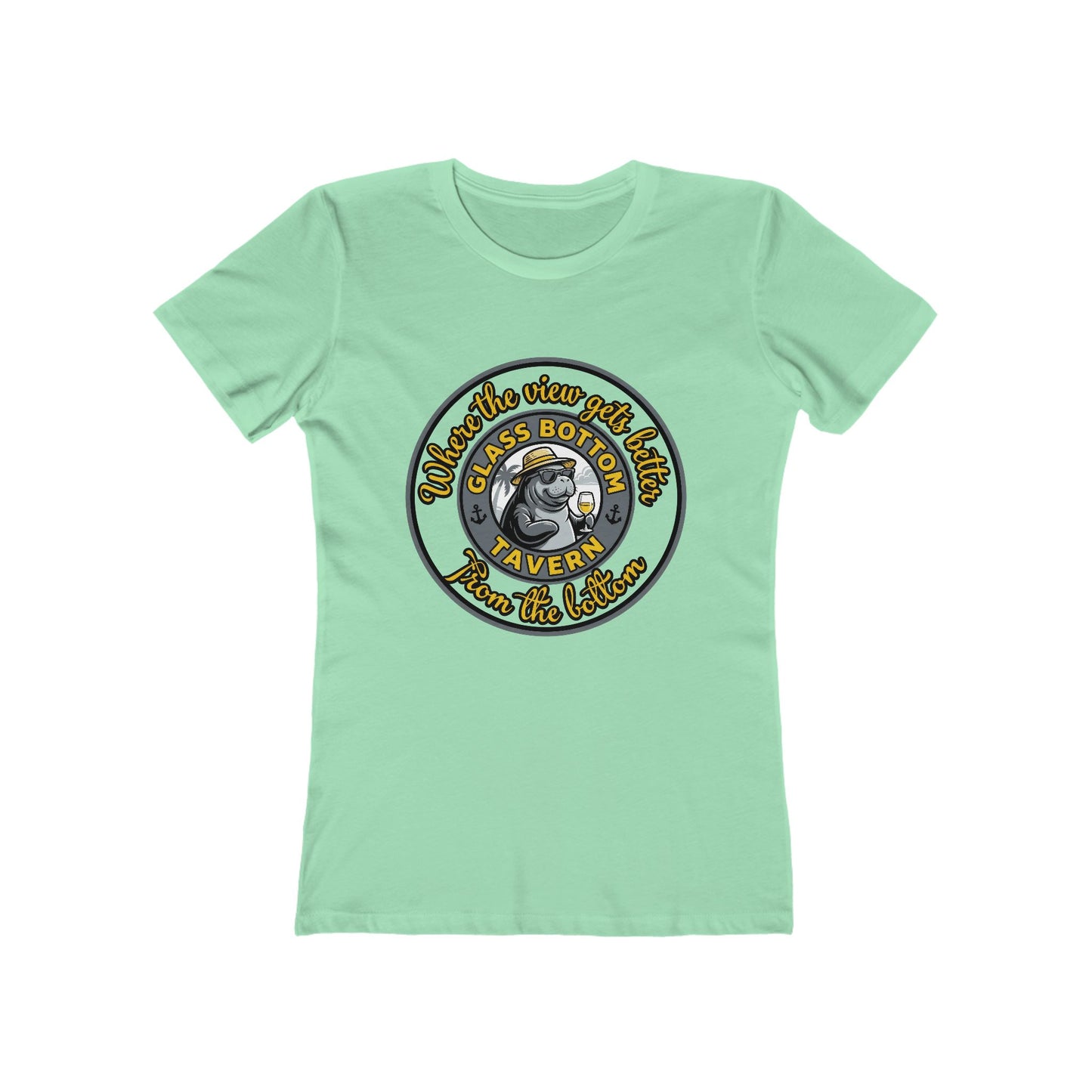 Boyfriend Tee — Vintage Glass Bottom Tavern Bar Logo T‑Shirt for Women