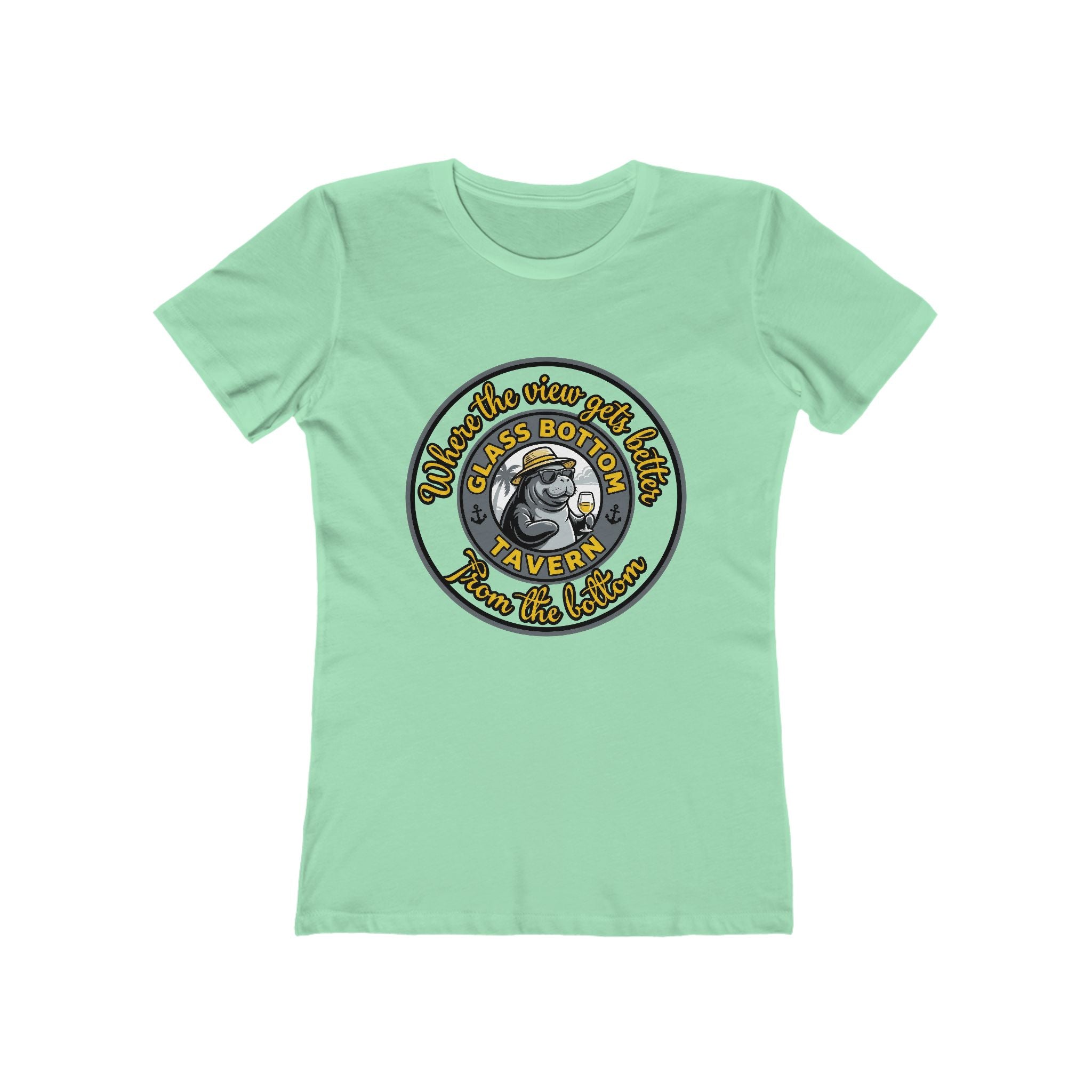 Boyfriend Tee — Vintage Glass Bottom Tavern Bar Logo T‑Shirt for Women