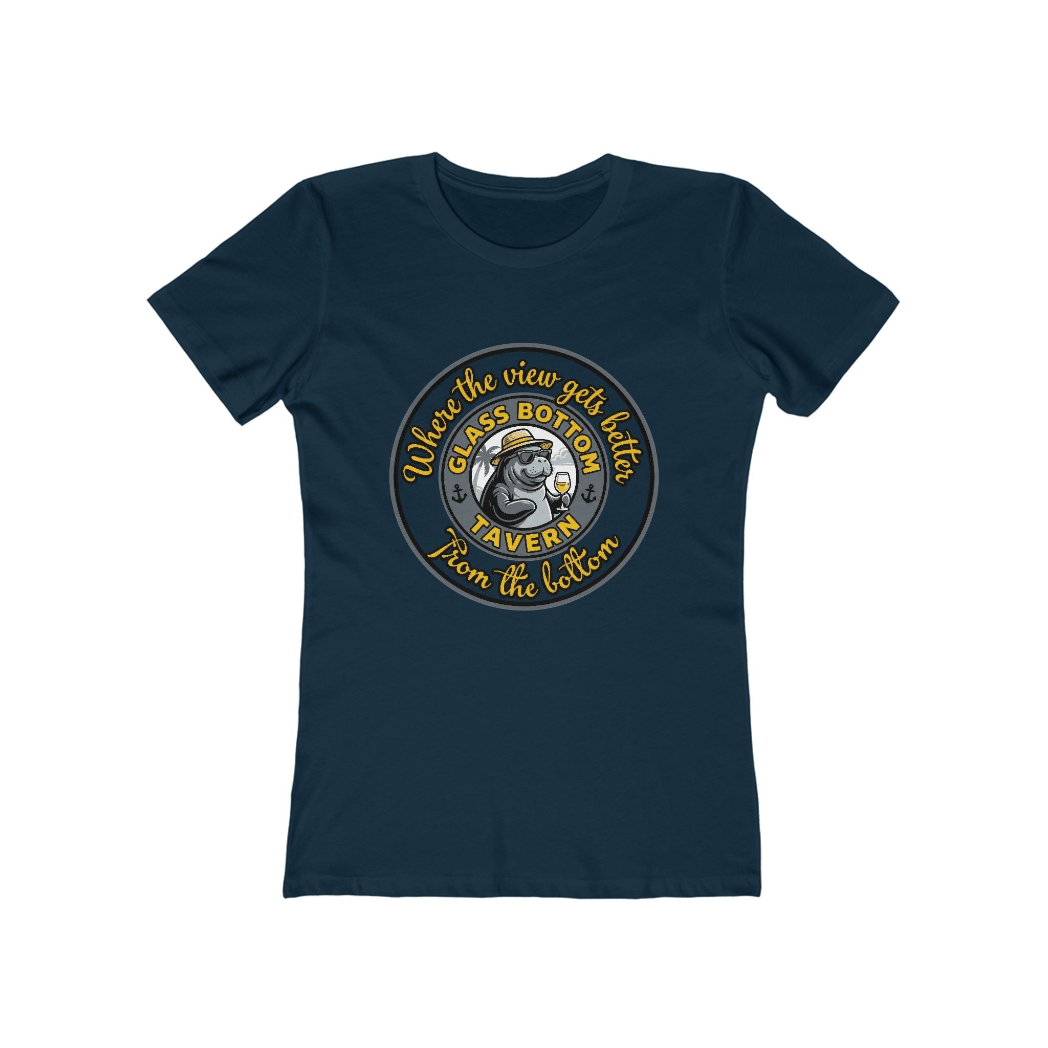 Boyfriend Tee — Vintage Glass Bottom Tavern Bar Logo T‑Shirt for Women