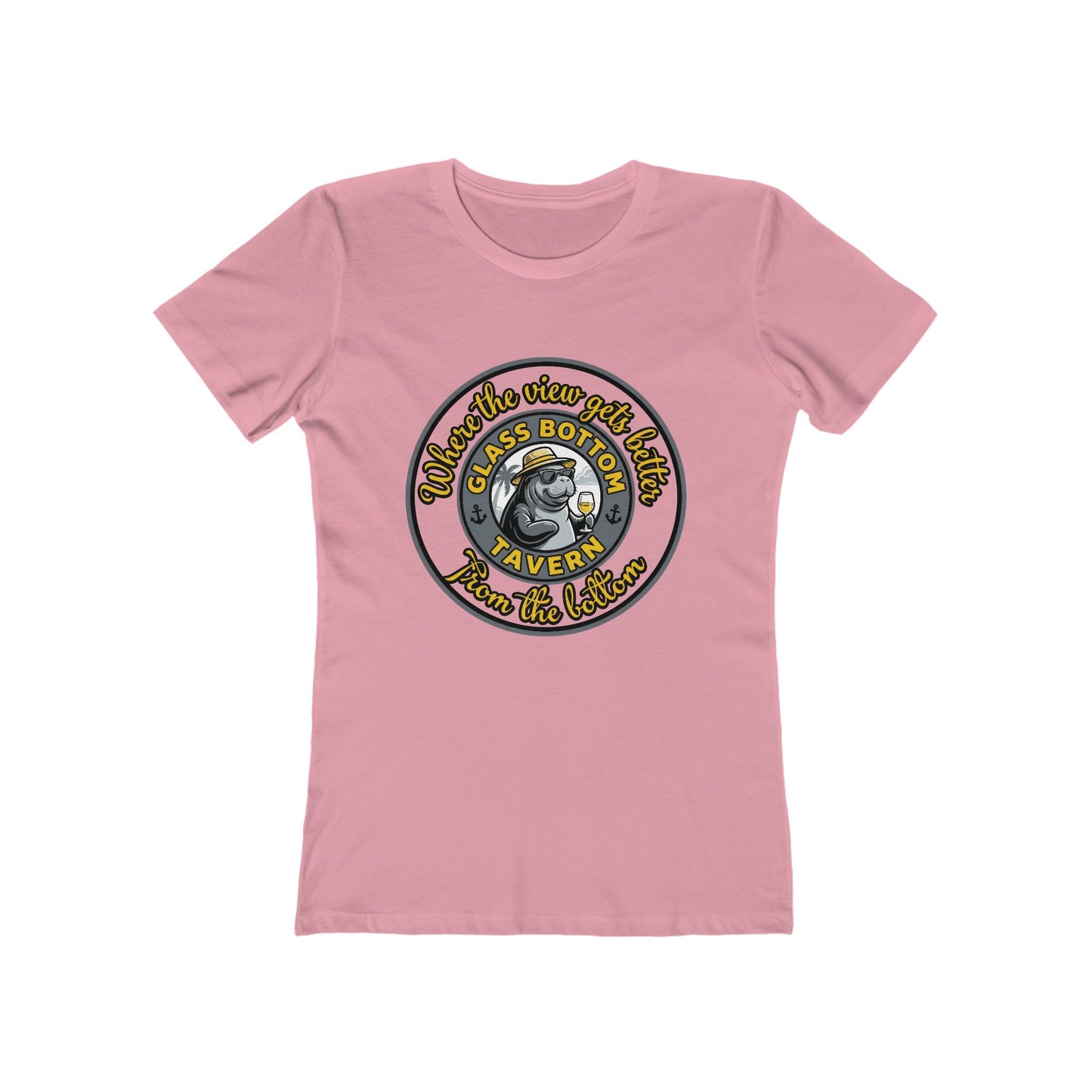 Boyfriend Tee — Vintage Glass Bottom Tavern Bar Logo T‑Shirt for Women