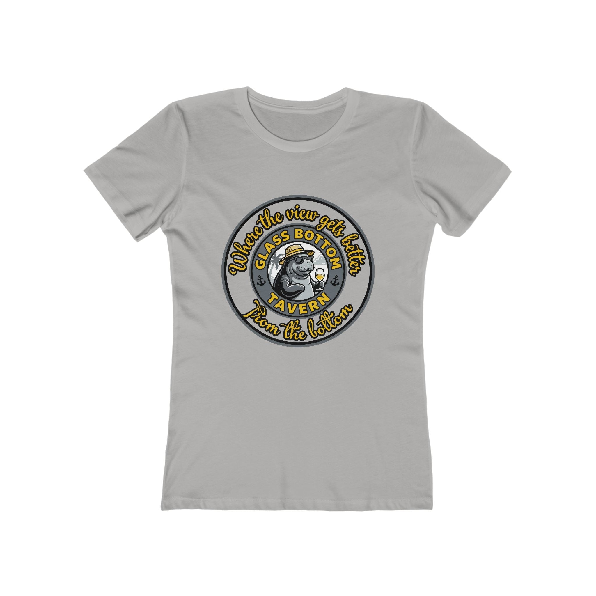 Boyfriend Tee — Vintage Glass Bottom Tavern Bar Logo T‑Shirt for Women