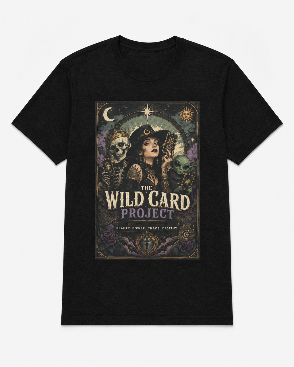 The Wild Card Project Tee – Cosmic Gothic Graphic T-Shirt