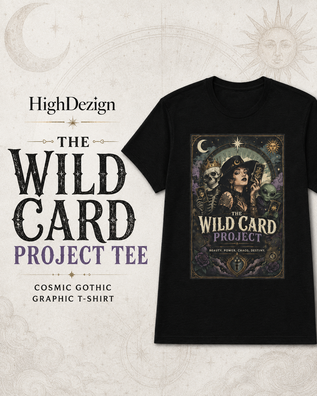The Wild Card Project Tee – Cosmic Gothic Graphic T-Shirt