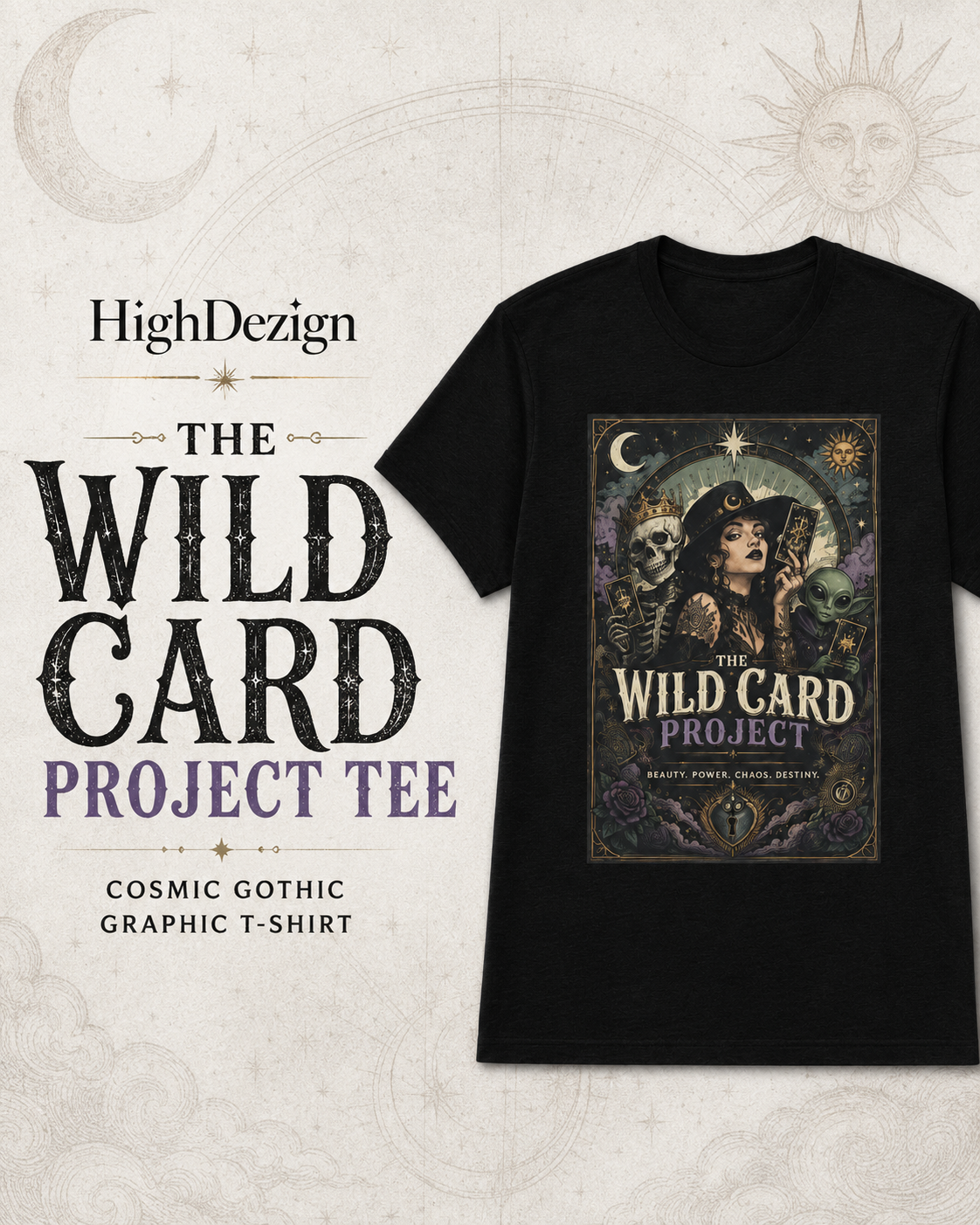 The Wild Card Project Tee – Cosmic Gothic Graphic T-Shirt
