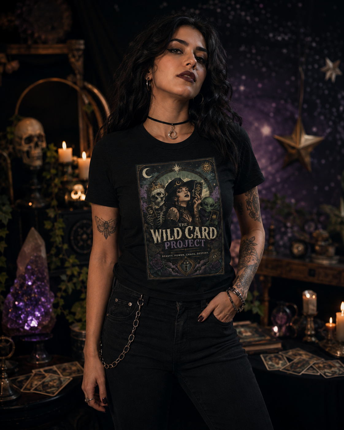 The Wild Card Project Tee – Cosmic Gothic Graphic T-Shirt