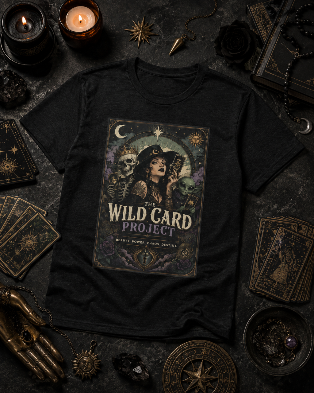 The Wild Card Project Tee – Cosmic Gothic Graphic T-Shirt