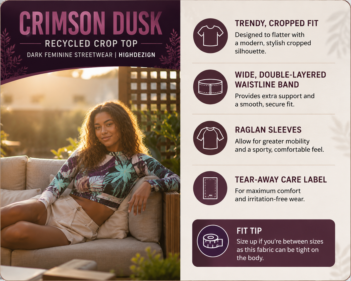 Crimson Dusk Recycled Crop Top – Dark Feminine Streetwear | HighDezign