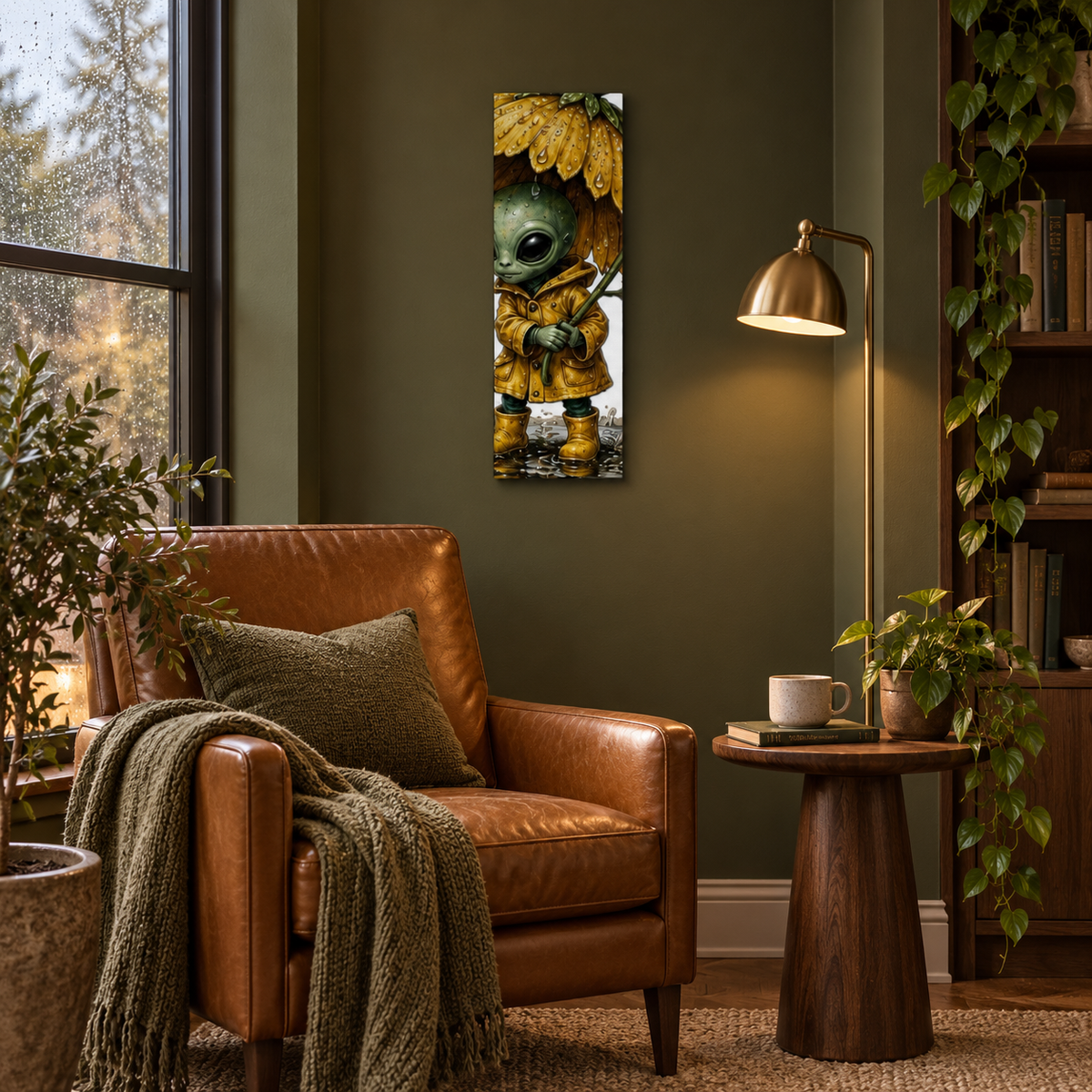 Little Rainkeeper – Whimsical Alien Vertical Canvas Wall Art