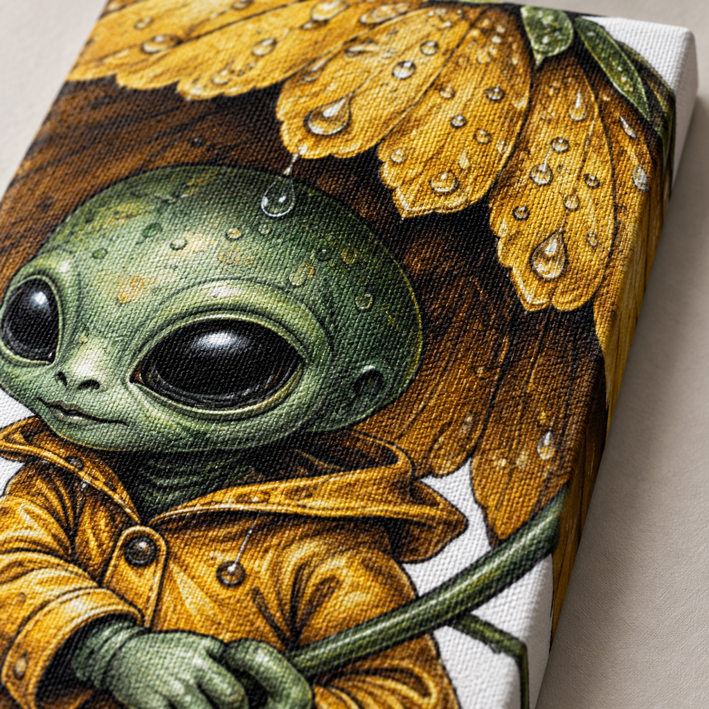 Little Rainkeeper – Whimsical Alien Vertical Canvas Wall Art