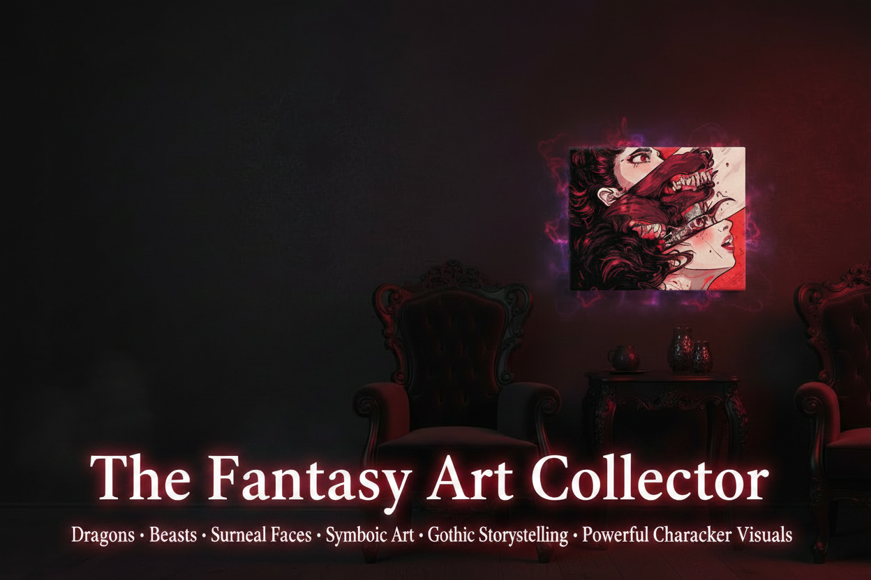 Dark room with a chair and table, illuminated by a glowing painting of a character on the wall.