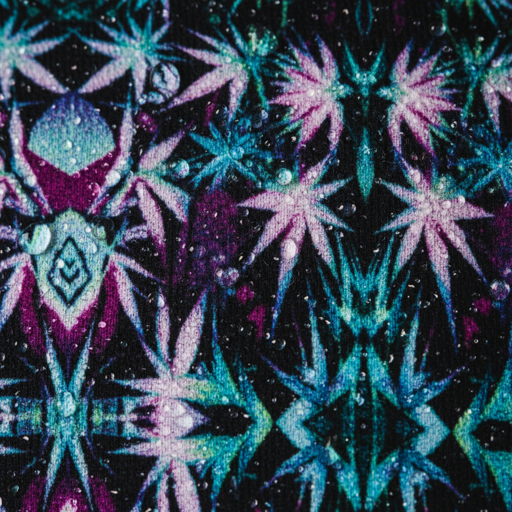 Colorful geometric pattern with star-like shapes on a dark background