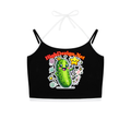 Black crop top with a cartoon pickle design and 'HighDezign Net' text on a white background