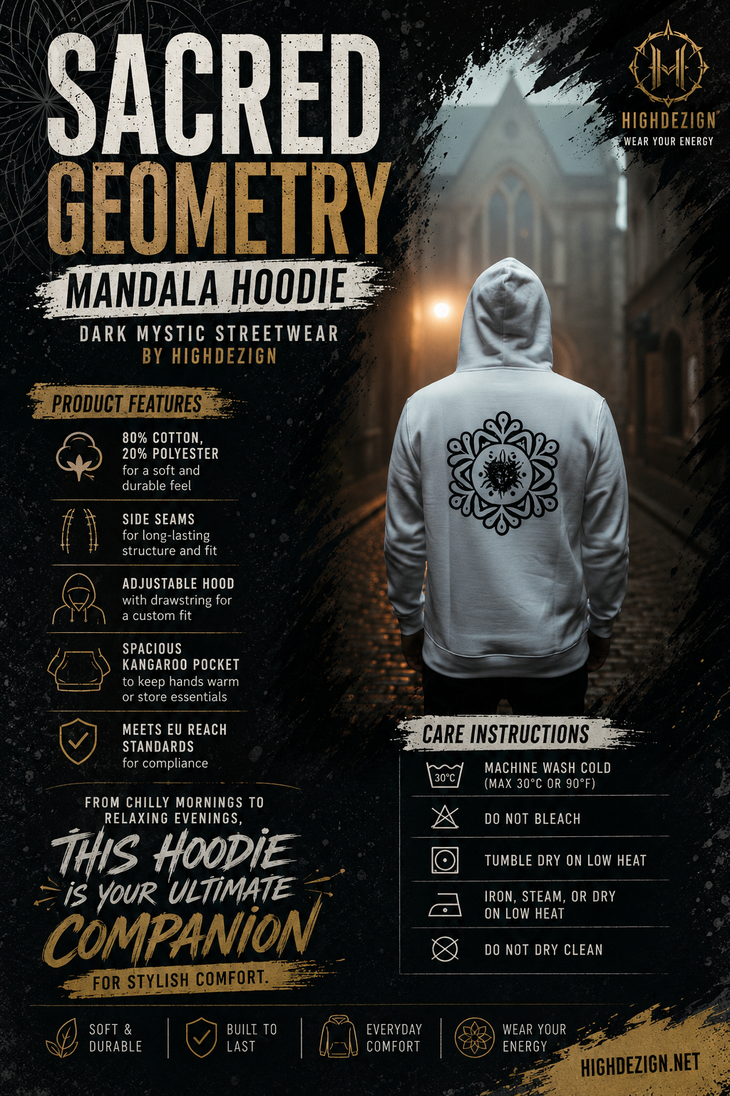Sacred Geometry Mandala Hoodie – Dark Mystic Streetwear | HighDezign