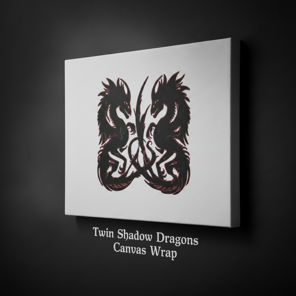 Canvas wrap with twin shadow dragons design on a dark background