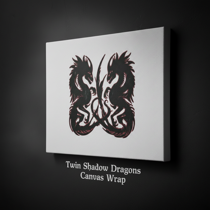 Canvas wrap with twin shadow dragons design on a dark background